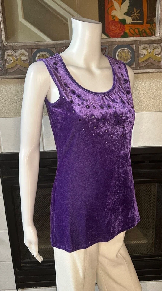 Cárdigan Completely Me by Liz Lange XS púrpura Topper terciopelo cuentas Foto 4 de 4