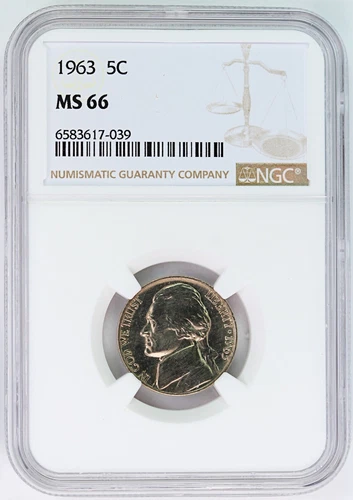 1963 NGC MS 66 United States / American 5c Jefferson Nickel