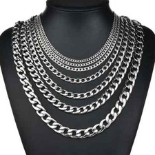 Cuban Chain Mens Necklace Stainless Steel Silver Plated Mens Choker 3/5/7/9/11mm