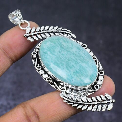 Natural Amazonite Gemstone 925 Steling Silver Jewelry Pendant 3.15" Gift s869 - Picture 1 of 7