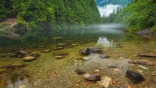 Landscape river water nature stones trees mist mountains Custom Gaming Mat Desk