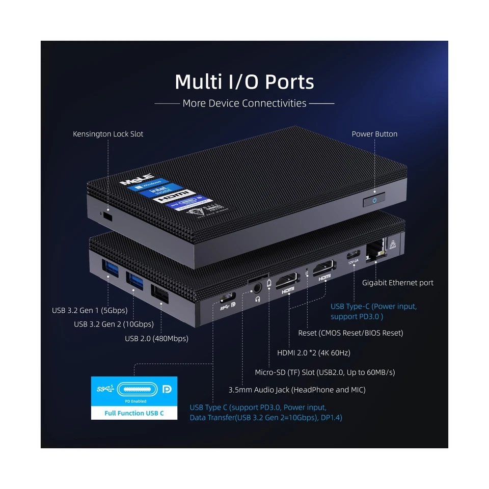 MeLE Quieter4C Fanless Mini PC Windows 11 Pro 16GB DDR4 512GB ROM Micro PC Al... - Image 2 of 4