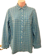Talbots Women's Blouse Size M Petite Checkered Roll-Tab Cotton Button-Up Top