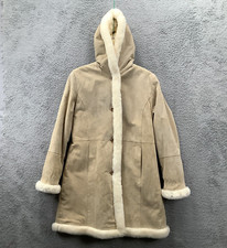 Charles Klein Heavy Suede Jacket Coat Women's Smal Faux Fur Lined Hooded Luxury