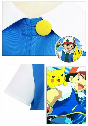 Pokemon-Ash Ketchum Kinder Cosplay Set Erwachsene Kostümjacke + Handschuhe + Hut - Bild 12 von 14