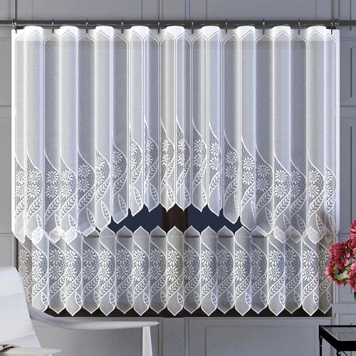 WHITE MODERN SET OF KITCHEN NET CURTAINS FLORAL DESIGN eBay