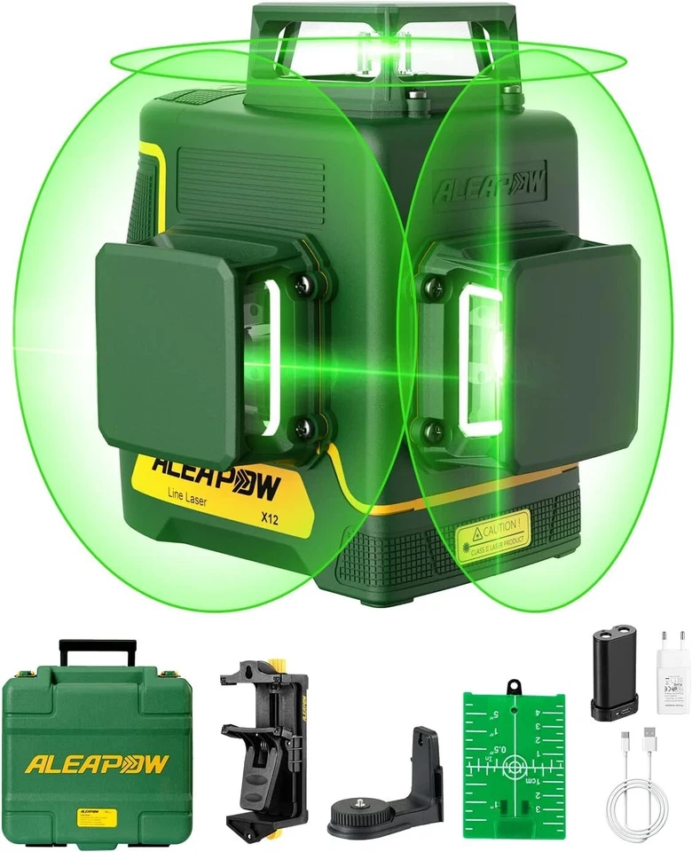ALEAPOW 3D Laser Level, 147ft 3x360° Green Laser Level, 5.2Ah Battery, SelfLevel - Image 1 of 4
