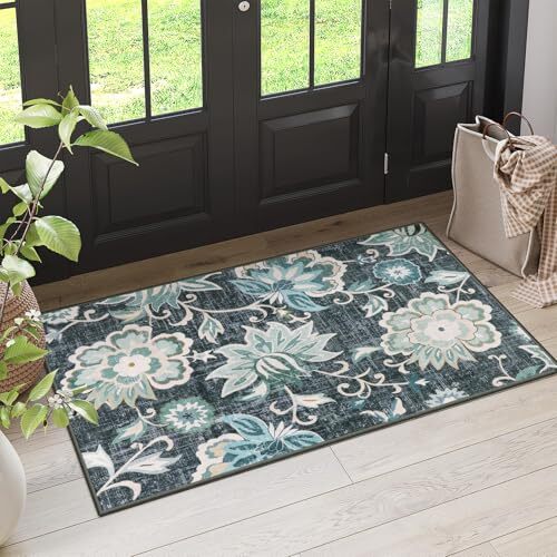 Floral Machine Washable Rugs, 3x5 Rug Vintage Rug with Rubber 3x5ft