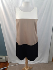 Worthington Women's 8 Cream Tan Black Color Block Sleeveless Shift Dress Career
