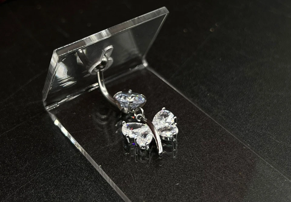 Anillo ombligo mariposa calibre 14 acero inoxidable circonita cúbica Foto 2 de 4