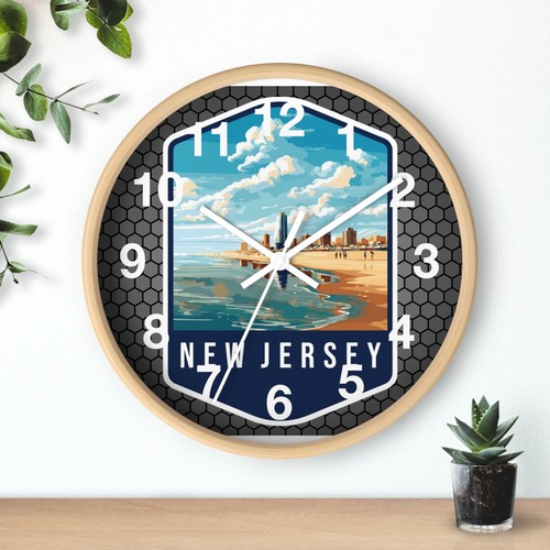 State Of New Jersey Skyline Art Wall Clock With Wood 3D Frame Colorful art - Picture 2 of 19