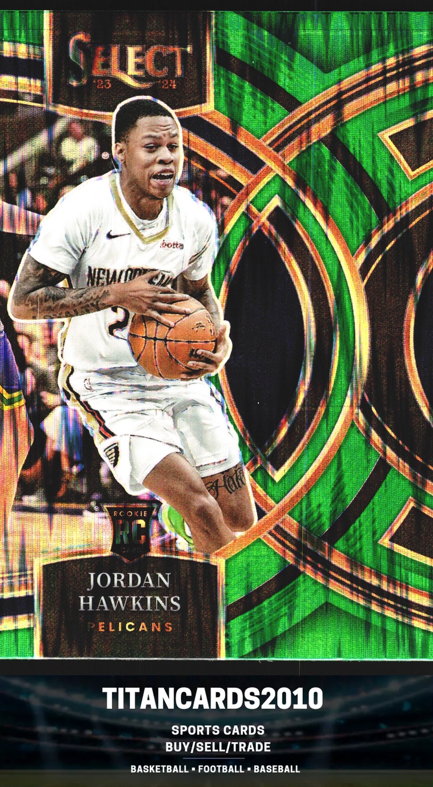 2023-24 Panini Select Jordan Hawkins RC Green Shock Premier New Orleans Pelicans