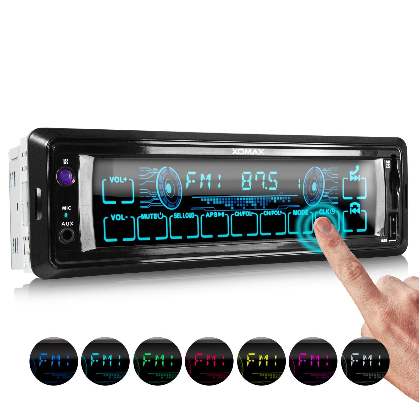 Autoradio mit Großem Touchscreen Display Bluetooth Usb SD FM Mp3 Aux-In 1DIN