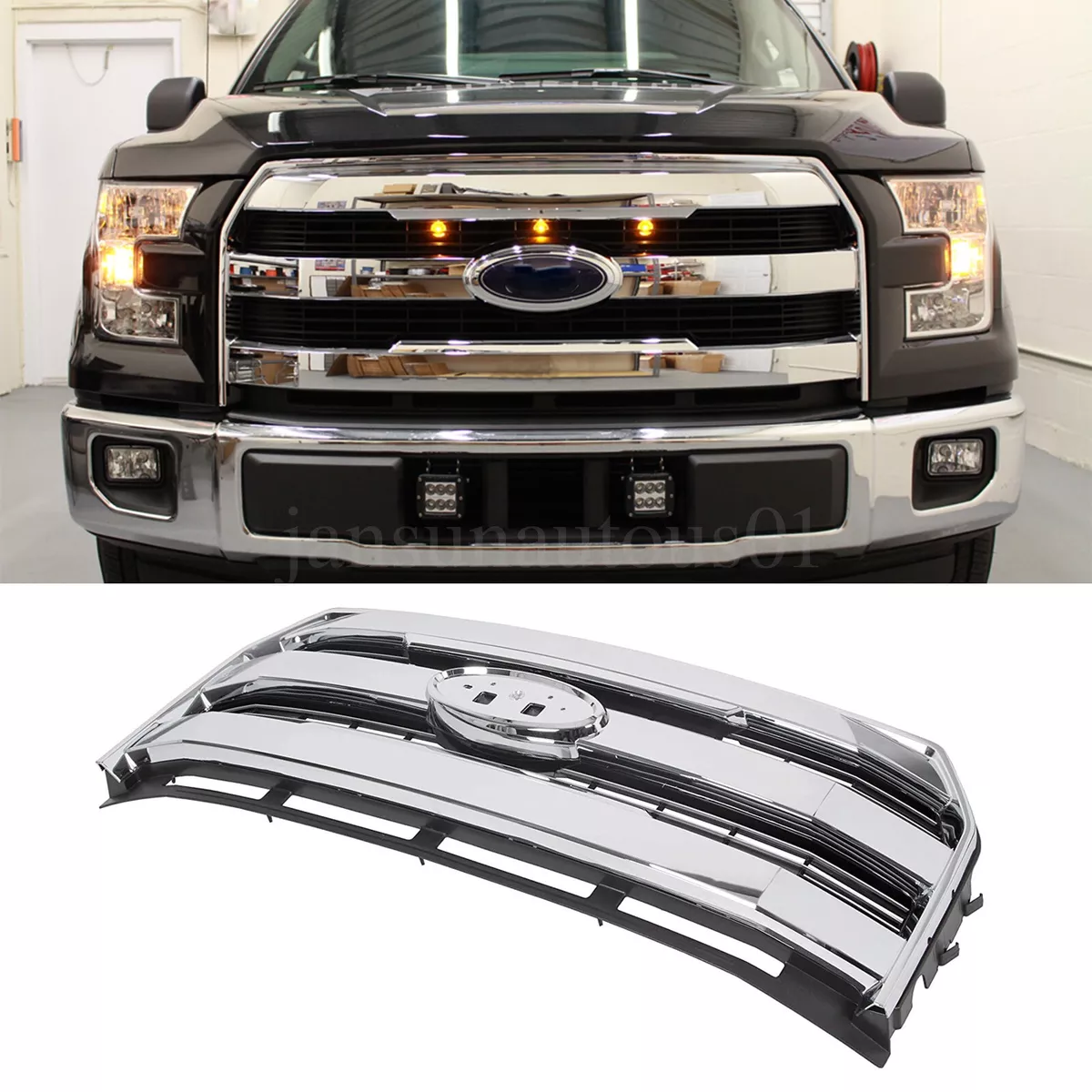 For 2015 2016 2017 Ford F150 F 150 Front Bumper Chrome Grille