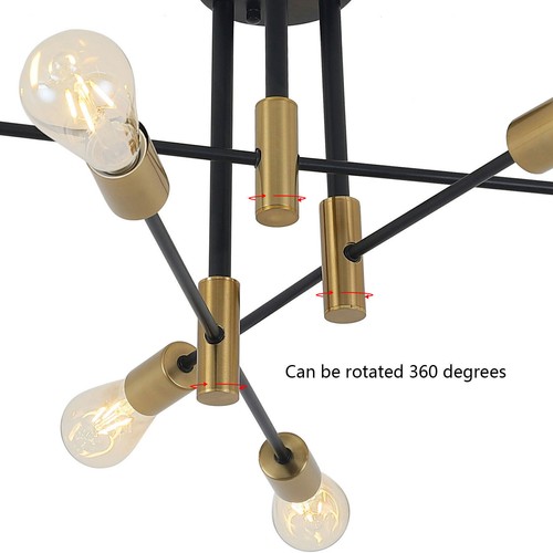 Industrial 6-Light Ceiling Lamp - Black & Copper Chandelier Fixture - Picture 14 of 14