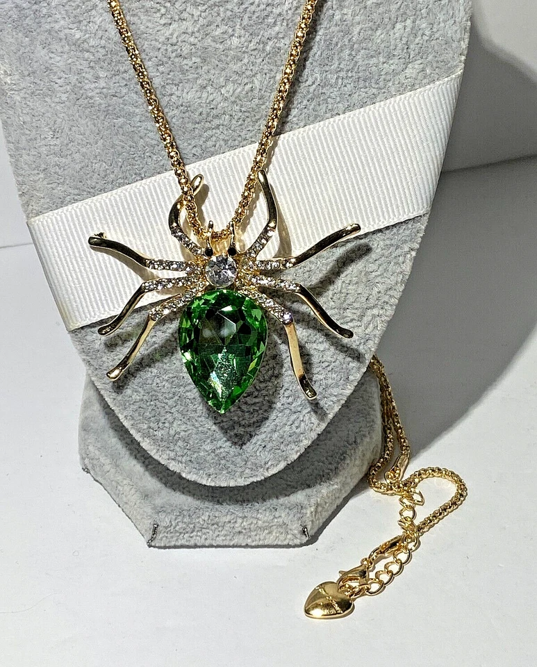 BETSEY JOHNSON REGAL GRANDE VERDE ARAÑA CRISTAL ORO PIN COLGANTE Foto 2 de 4