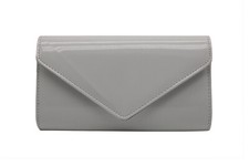 New Ladies Glossy Patent Faux Leather Clutch Bag Evening Wedding Plain Bridal