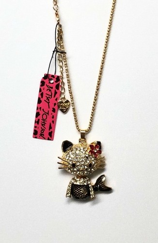 Betsey Johnson Necklace Hello Kitty Gold Black Crystals Enamel Gift Box Bag - 第 2/12 張圖片