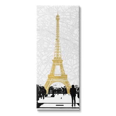 Modern Eiffel Tower Crowded City Road Map Canvas Wall Art, 13 x 30, Yellow