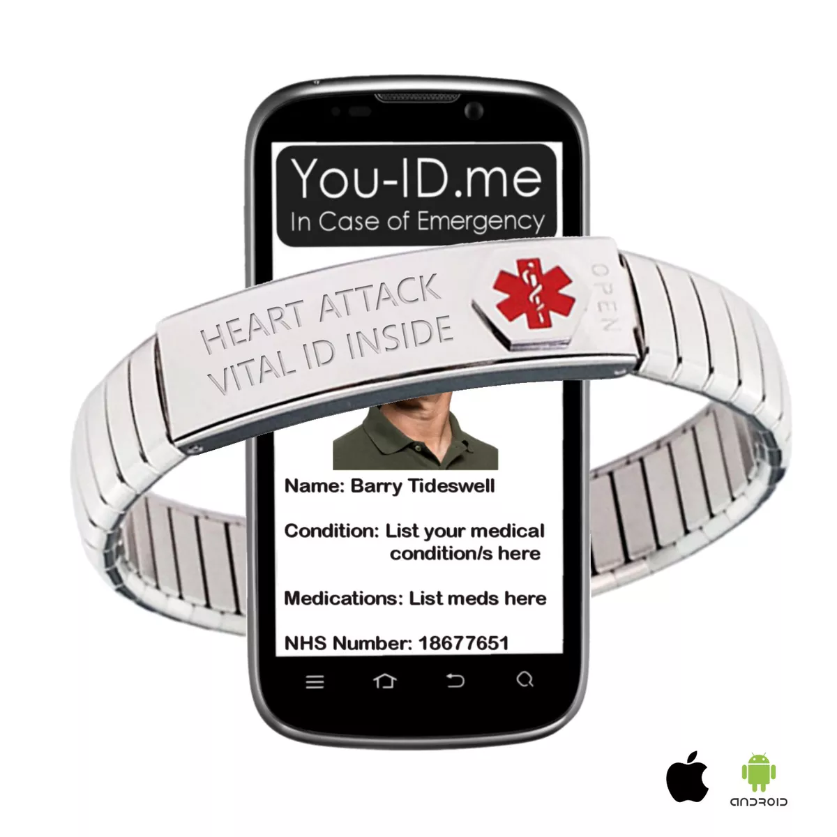 Heart Attack Awareness Medical ID Alert Bracelet ICE SOS Emergency Phone Access