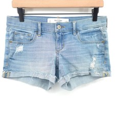 Abercrombie Fitch Womens Denim Shorts Size 2 W26 Light Blue Distressed Cut-Off