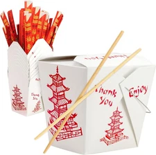 Avant Grub Durable 32 Oz Chinese Take 32, White and Red box, Natural bamboo 