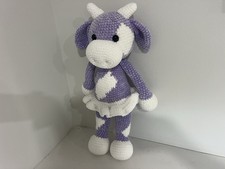 Handmade Large Purple and White Crochet Toy Cow 21 inch