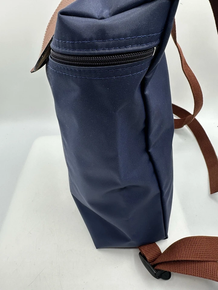 Longchamp Le Pliage Navy Blue Nylon Brown Leather Trim Backpack - Image 4 of 4