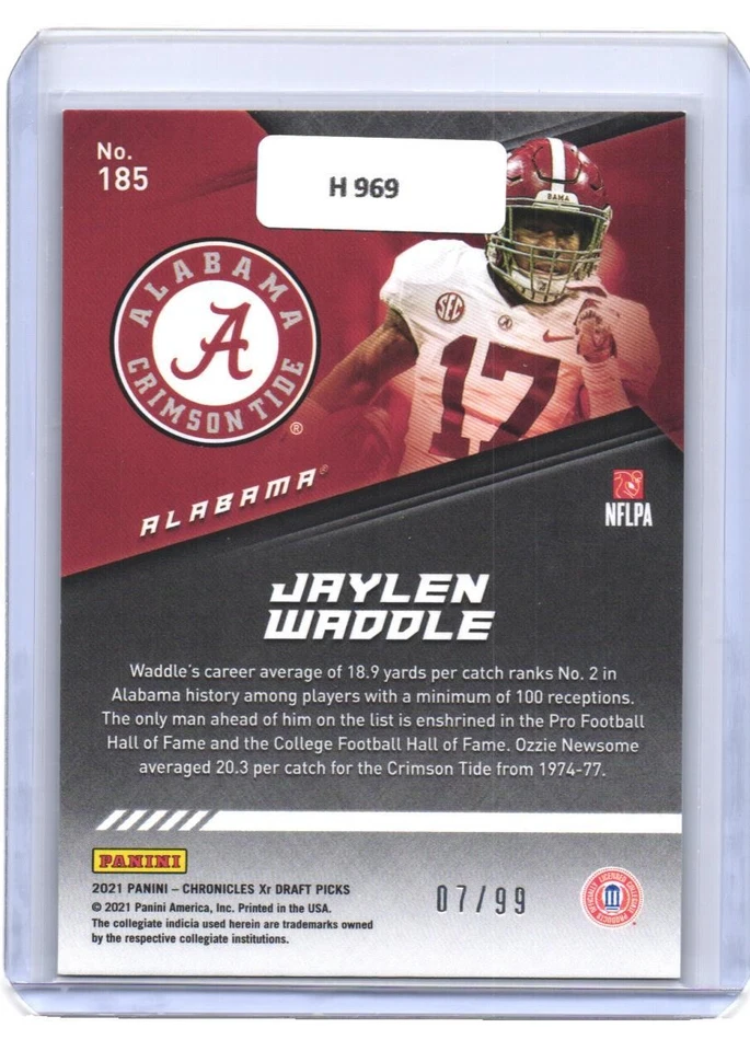 2021 Jaylen Waddle Panini XR Blue Foil RC 7/99 #185 (H969) $6 MAX SHIP - Image 2 of 2