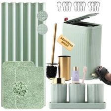 Green and Gold Bathroom Accessories Set 9 PCS, Bathroom Sets with Stainless S...