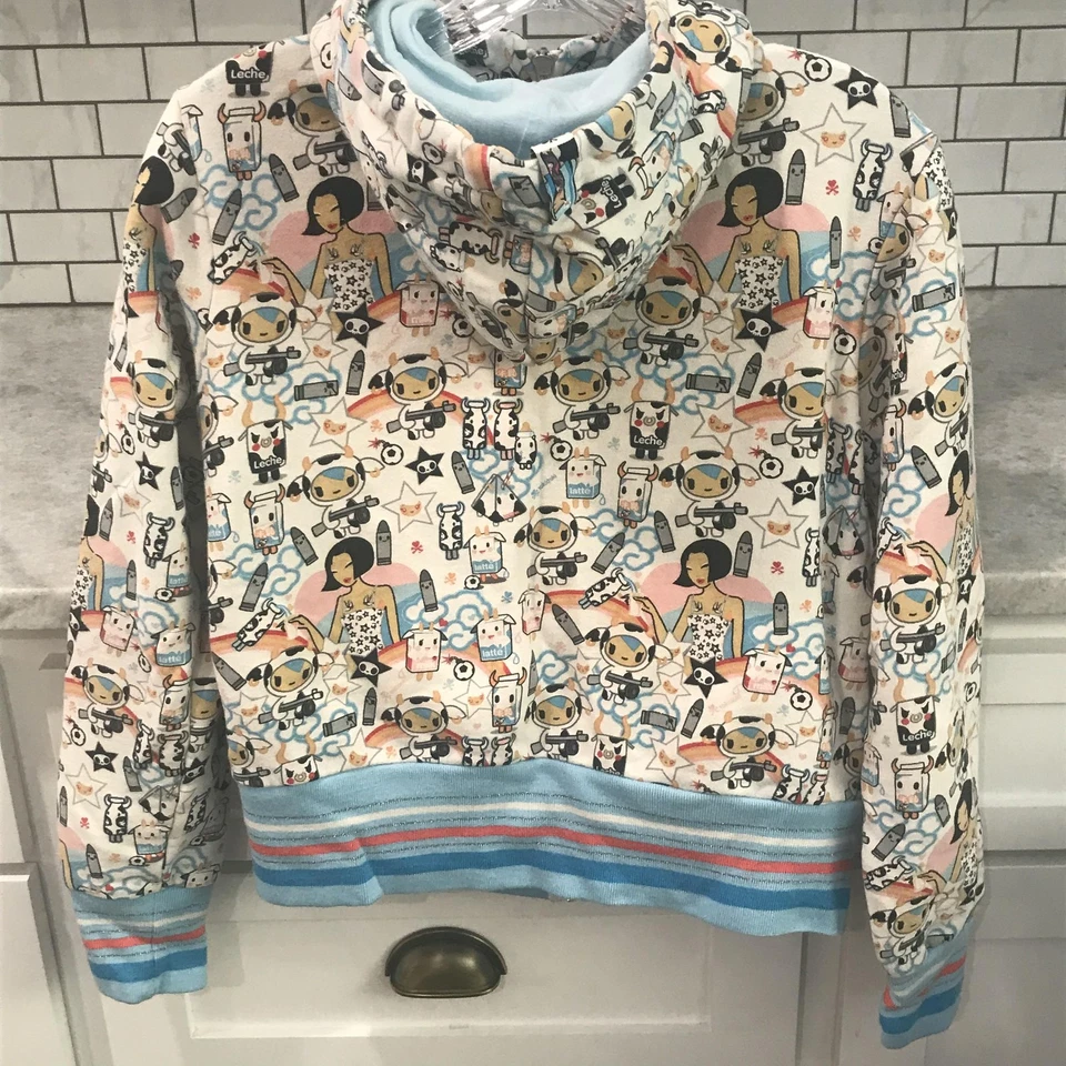 Tokidoki Sudadera con Capucha Mujer Grande Azul Chaqueta Moofia Estampado Completo Sudadera Y2K Foto 4 de 4