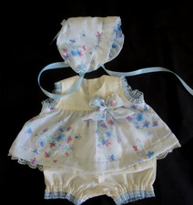 Vintage Baby Dress/Reborn Doll Blue Floral/Cream Handmade New NB