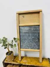 Antique Vintage Wood & Metal Personal Kitchen Clothes Washboard