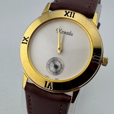 VTG Xanadu Quartz Watch Unisex Gold Tone mall Second Leather Analog New Battery