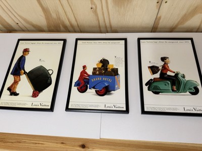 3 x neue gerahmte Louis Vuitton Zeitschriften Anzeigen Poster Wandbilder Garderobe Taschen a
