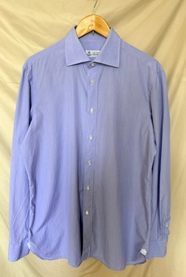 Luigi Borrelli Napoli Handmade Shirt 17 43 Blue Cotton Alduca d'Aosta Italy