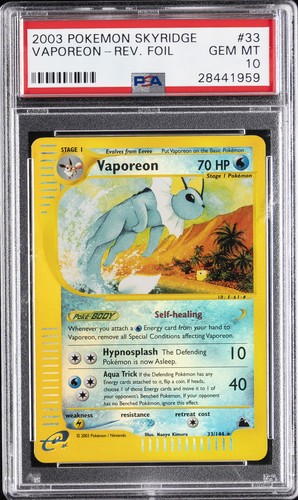 2003 POKEMON SKYRIDGE #33 VAPOREON-REVERSE FOIL PSA 10