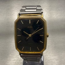 Seiko Alba Watch Men 27mm Black Dial Gold Tone Rectangle Y131-5640 New Battery