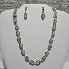 Nadri Silver Marquise Cubic Zirconia Collar Necklace  Earring Bridal Set Signed