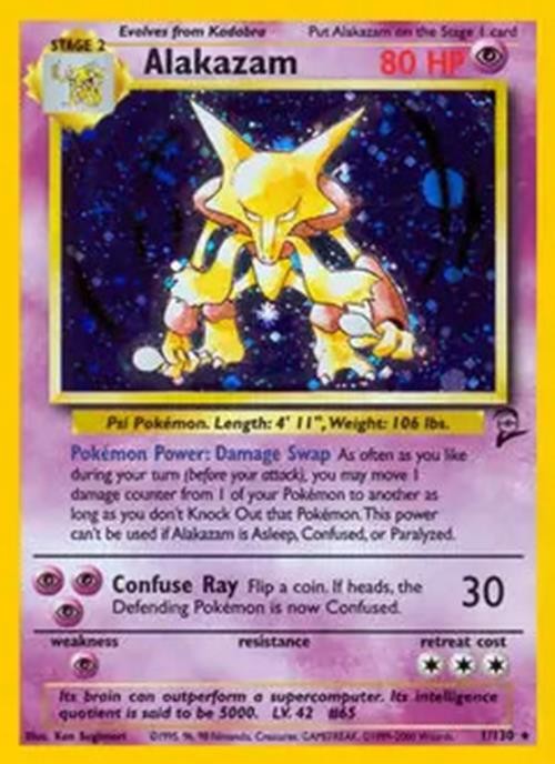 Alakazam - 1/130 - Pokemon Base Set 2 Holo Rare Card WOTC LP