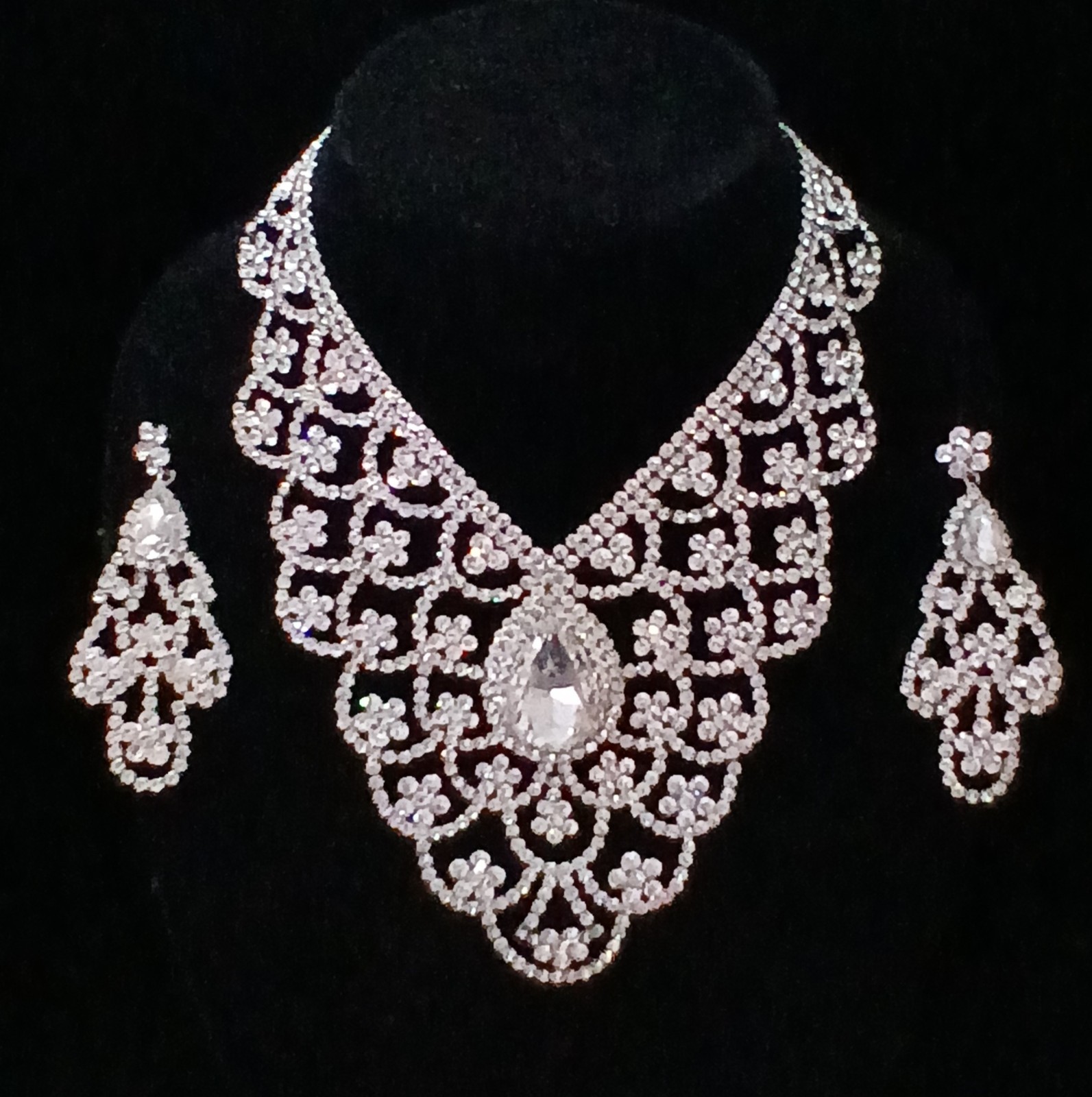 Vtg Rhinestone Necklace & Earring Set Amazing Sta… - image 1