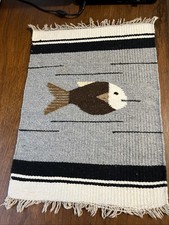 VTG Zapotec Native Southwest Western Wool Rug Wall Tapestry 14.5 X 21 Fish