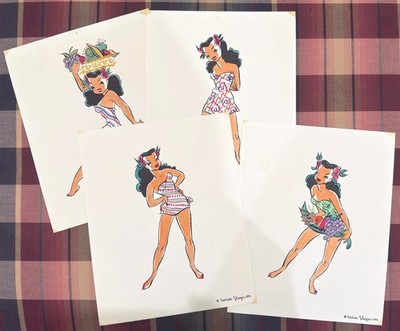 VERDAN LOLAYNE VINTAGE 1941 Hawaii South-Sea Sirens 4 WATERCOLOR Drawings Prints