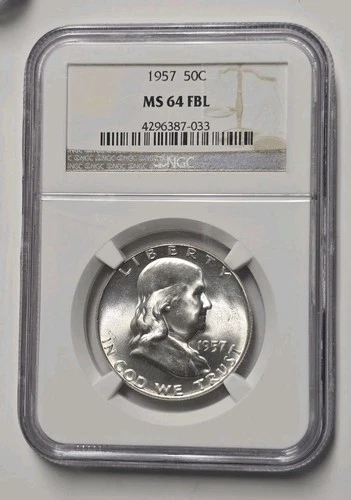 1957 Franklin Half Dollar NGC MS64 FBL