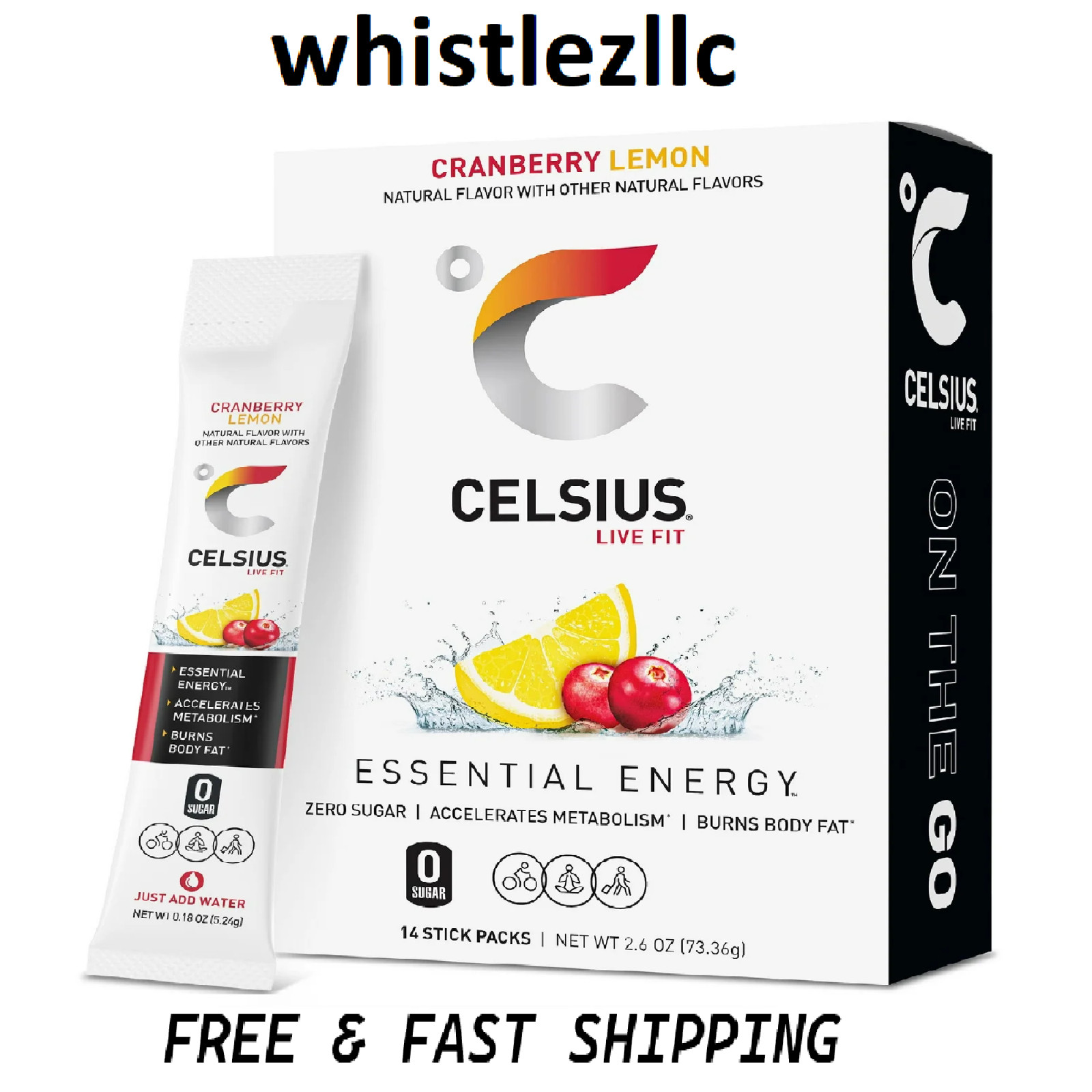 CELSIUS On The Go Energy Drink Mix, Cranberry Lemon (14 Stick Pack)