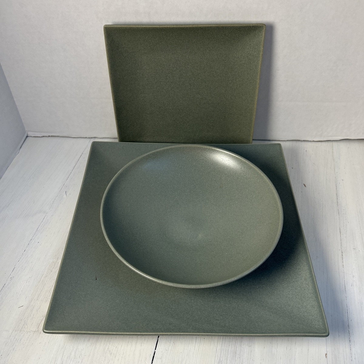 Mikasa Potters Art Stone Glaze Sage MK403 7-5/8” Plate 8” Bowl 11