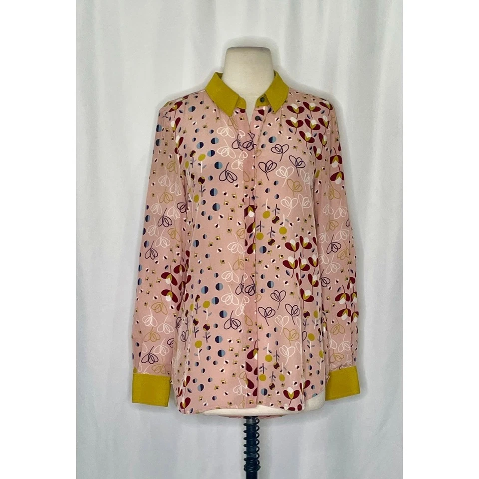Blusa BODEN Seda Floral Top Cuello Buttondown Rosa Batido Prado Talla 6 Foto 2 de 4