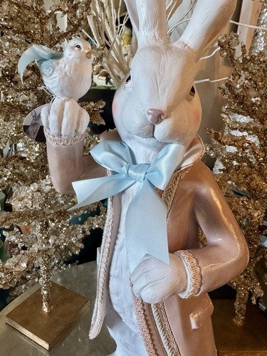 Martha Stewart hellrosa Samt Hase mit Vogel 19 cm groß NEU - Bild 7 von 22