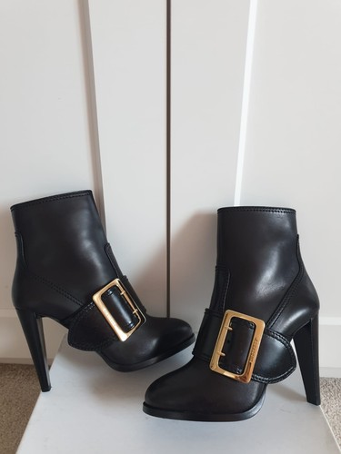 BNIB Burberry Portesham Black Buckle 110mm Platform Ankle Boots Heeled UK 7 EU40 - Picture 2 of 17