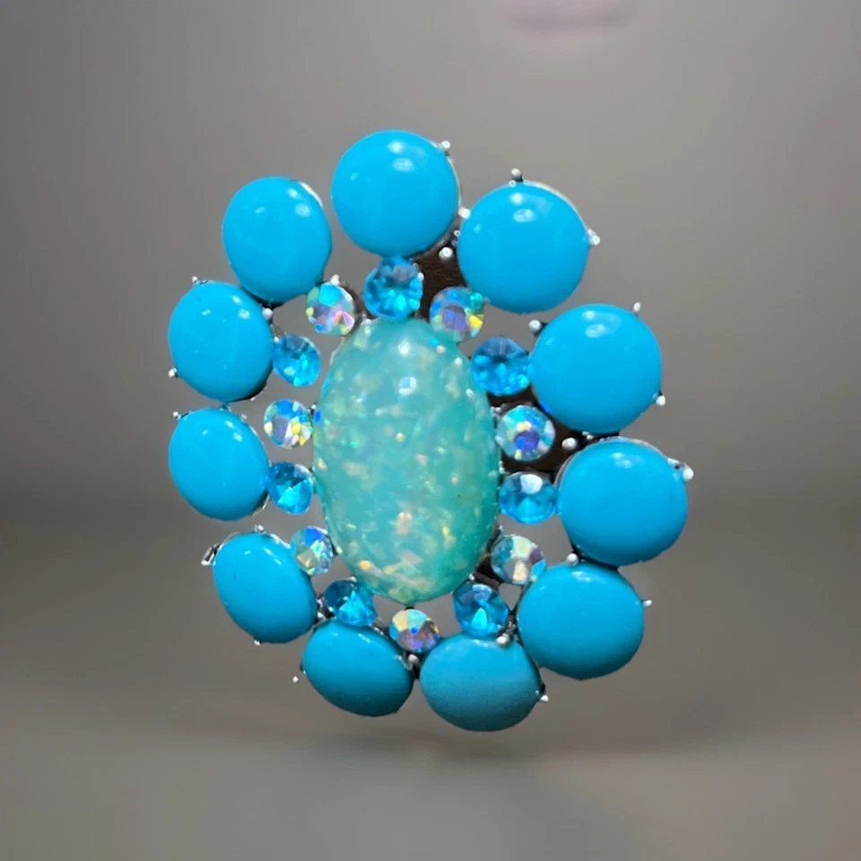 Broche imitación turquesa/ópalo azul agua y plata espalda-hermoso prendedor brillante Foto 2 de 4